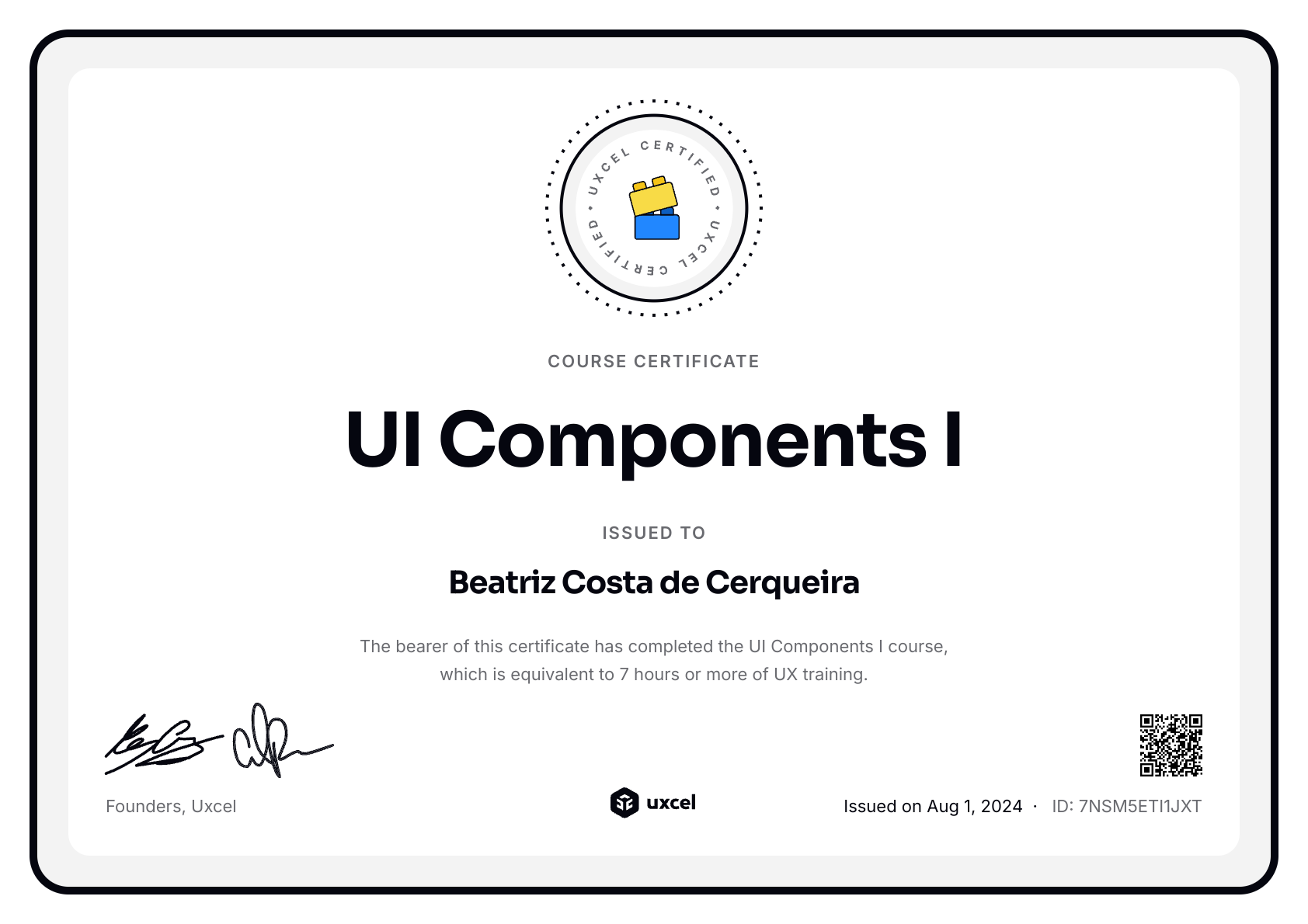 Beatriz Costa de Cerqueira's certificate